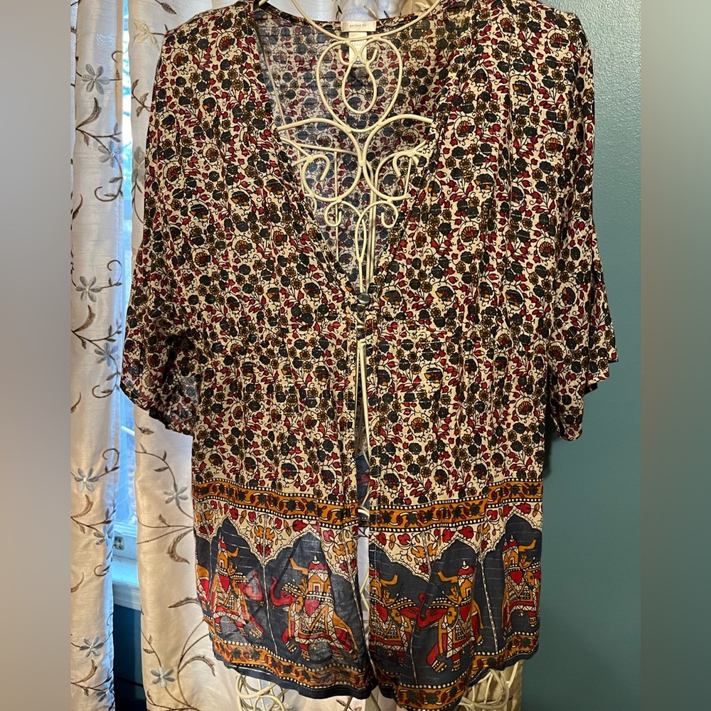 Old Navy Indian Elephant Multicolor Floral Kimono Top XL